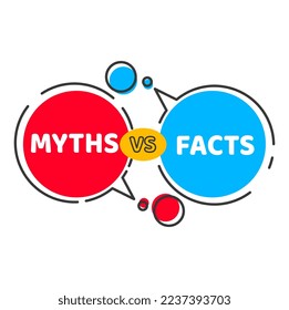 Myths vs facts icon. Truth and false, true versus lie thin line speech bubbles. Vector badge of myth busting or fact checking, red and blue word balloons of true and false quiz, reality vs fiction