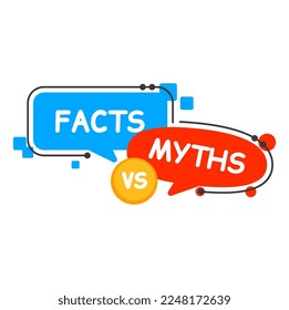 Myths vs facts icon. Truth and false, reality or true versus fiction or lie vector speech bubbles of myth busting quiz. Square and round word balloons and color text boxes, fact checking themes