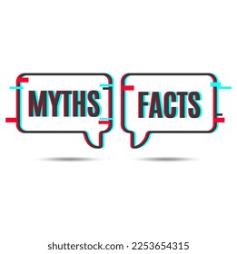 Myths vs facts icon, truth and false vector speech bubbles with glitch effect. True versus fake and reality opposite fiction thin line word balloons, fact checking or myth busting badge