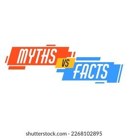 Myths vs facts icon. Truth or false fact checking, myth busting quiz vector badge. True versus lie, fiction and reality evidence comparison isolated symbol with red and blue geometric pattern