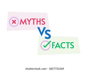 Mitos vs hechos concepto vectorial de ícono, idea de información verdadera o falsa, ilustración falsa versus verdad diseño moderno