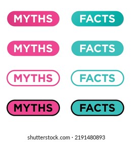 Myths vs facts icons set. Truth or false colorful badges isolated on white backdrop