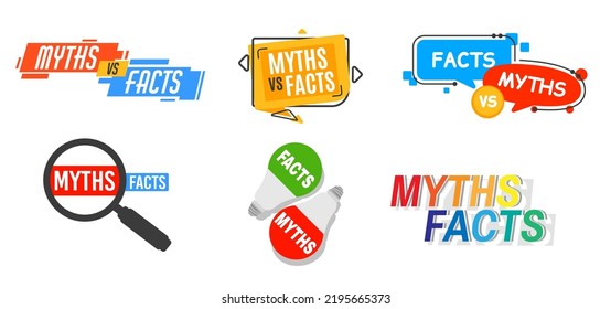 Myths vs facts icons. Truth and false, fact checking and fake news vector speak bubbles. Propaganda lie, social media rumors and false information vs truth color icons or labels