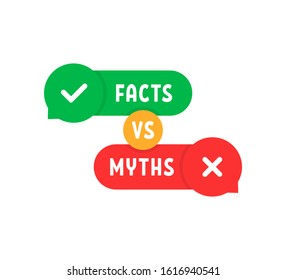 myths vs facts on red and green bubbles. flat cartoon style trend modern logotype graphic art design isolated on white background. concept of thorough fact-checking or easy compare evidence