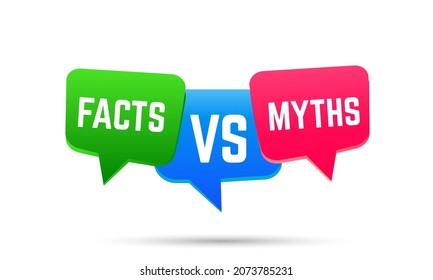 myths vs facts on red and green speech bubbles. vector flat cartoon style trend modern logotype graphic art design isolated on white background. 
