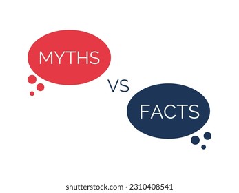 Myths vs facts red and blue infographic icon. Truth or fiction speech bubble isolated on white background. 