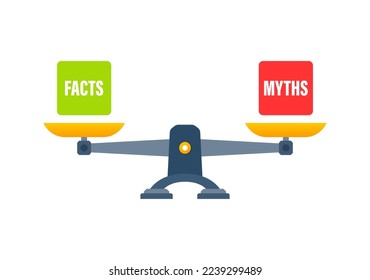 Myths vs facts Scales, Libra icon. Bowls of scales in balance.