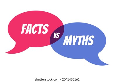 Myths vs facts Vector illustration on white background Thin line speech bubbles with facts and myths Speech bubble icons Concept of thorough fact-checking or easy compare evidence Flat cartoon style