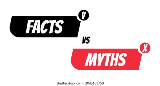 Myths vs facts Vector illustration on white background Thin line speech bubbles with facts and myths Speech bubble icons Concept of thorough fact-checking or easy compare evidence Flat cartoon style