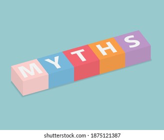 myths word on colorful cubes - vector illustration