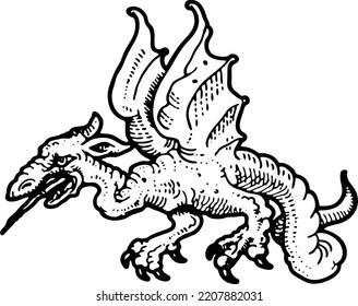 Mytologic dragon vector heraldic ilustration element