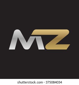 MZ company linked letter logo golden silver black background
