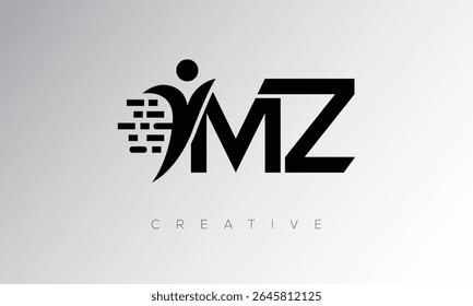 MZ Creative Digital Monogram Logo – Futuristic Letter mark Design Featuring Human Shape, Pixel Motion and Minimal Tech Style for Innovative Branding Identity
