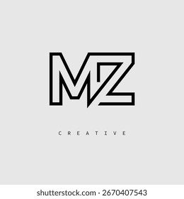 MZ Creative Letter Logo – Minimal Line Monogram in Black Outline for Modern Branding Identity Design.