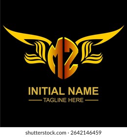 MZ Golden Wing Emblem Logo with elegant gold wings, sleek and modern design. Ideal for branding, creative projects, luxury businesses, or artistic ventures.