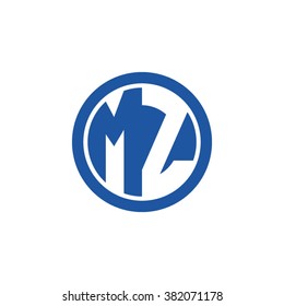 MZ initial letters circle business logo blue