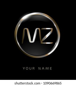 MZ initial letters with circle elegant logo golden silver black background