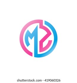 MZ initial letters looping linked circle logo blue pink
