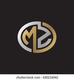 MZ initial letters looping linked ellipse elegant logo golden silver black background