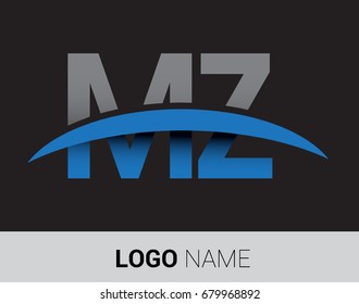 MZ initial logo company name colored grey and blue swoosh design