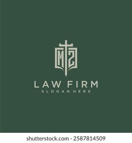 MZ initial monogram for law firm with sword and shield logo image