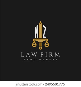 MZ initial monogram for lawfirm logo with sword and scale