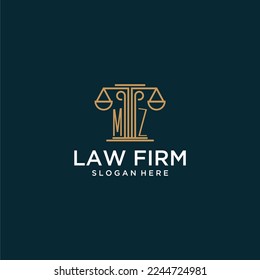 MZ initial monogram logo for lawfirm with scale vector design