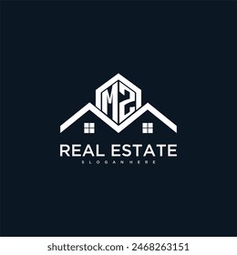 MZ initial monogram logo for real estate with creative roof and home image design