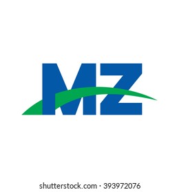 MZ initial overlapping swoosh letter logo blue green