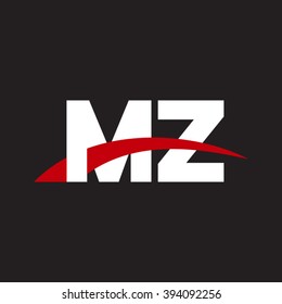 MZ initial overlapping swoosh letter logo white red black background