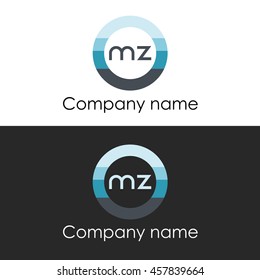MZ letter circle shape icon logo white blue