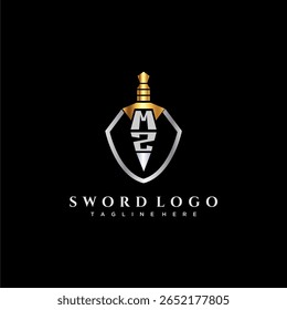 MZ carta monograma de luxo para escudo e espada estilo imagem