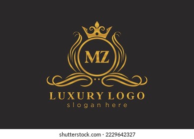 MZ Letter Royal Luxury Logo template in vector art for Restaurant, Royalty, Boutique, Cafe, Hotel, Heraldic, Jewelry, Fashion and other vector illustration.