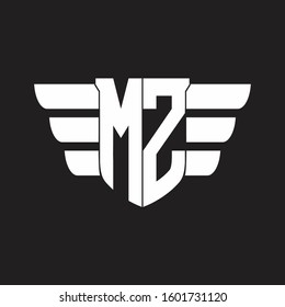MZ Logo monogram with emblem and wings element design template