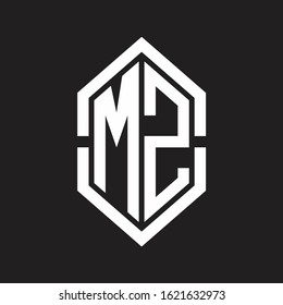 MZ Logo monogram with hexagon shape and outline slice style with black and white