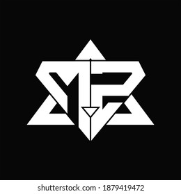 MZ Logo monogram isolated with triangle shape design template on black background