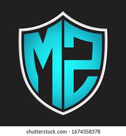MZ Logo monogram with shield shape isolated blue colors on outline design template