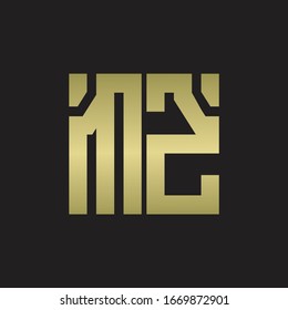 MZ Logo with squere shape design template with gold colors