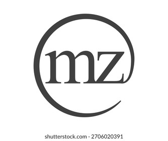 Logotipo de MZ de dos letras con forma de círculo estilo de signo de correo electrónico. Logotipo redondo M y Z de la empresa para la identidad de marca.
