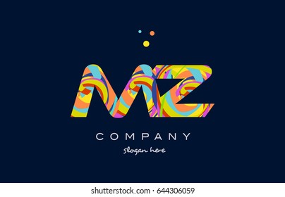 mz m z alphabet letter logo colors colorful rainbow acrylic font creative text dots company vector icon design template