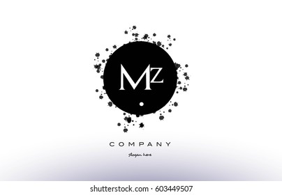 mz m z  black white circle grunge splash vintage retro alphabet company logo design vector icon template