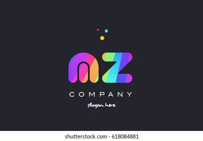 mz m z  creative rainbow green orange blue purple magenta pink artistic alphabet company letter logo design vector icon template