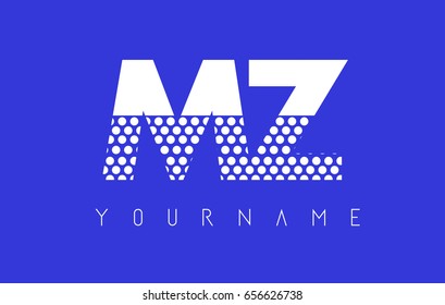 MZ M Z Dotted Pattern Letter Logo Design Vector with Blue Background.