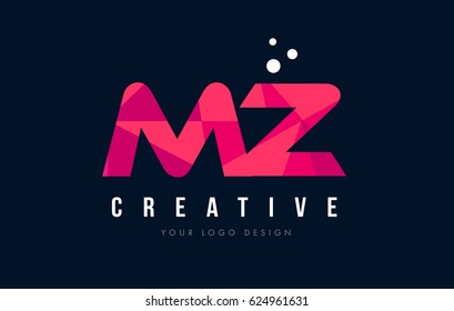 MZ M Z Purple Letter Logo Design with Low Poly Pink Triangles Concept