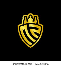 MZ monogram logo with shield and crown style design template isolated on black background