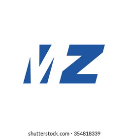 MZ negative space letter logo blue