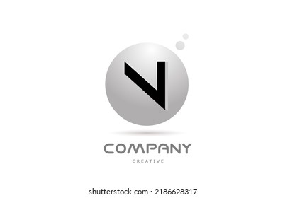 N 3d grey sphere alphabet letter logo icon design with dot. Creative template for company and business