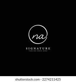 N, A, NA Initial letter handwritten and signature vector logo. Business template in round shape line art