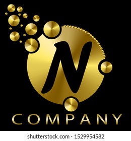 N Abstract Black Letter on metallic golden background. Design illustration vector template. Suitable for Creative Industry, Multimedia, entertainment, Educations, Shop, logo, label and any business