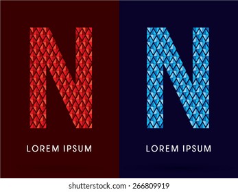 N ,Abstract font, concept hot and cool, fire and ice, graphic, vector.